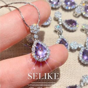Purple Teardrop Cubic Zirconia Pendant Necklace - Women's Jewelry